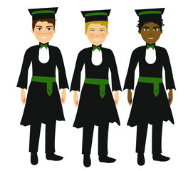 men wearing graduation clothes with green details