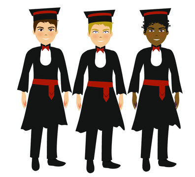 men wearing graduation clothes with red accents