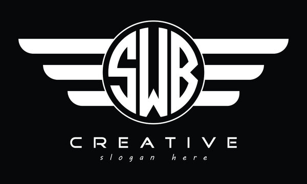 SWB three letter initial letter logo in circle with wings vector template.
