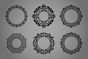 Obraz premium Set of decorative frames Elegant vector element for design in Eastern style, place for text. Floral black and gray borders. Lace illustration for invitations and greeting cards