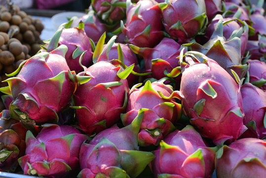 Strange pink exotic fruid being sold at a street stand in Chinatown, NYC, USA