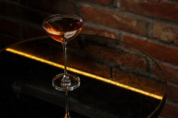 Homemade Rob Roy Cocktail with Scotch and Vermouth. Whiskey-based drinks with cherry. Manhattan cocktail