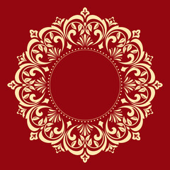 Decorative frame Elegant vector element for design in Eastern style, place for text. Floral golden and red border. Lace illustration for invitations and greeting cards