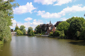 Bruges canals with buildings in the background