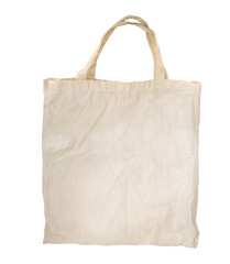 beige canvas bag with handles for groceries, eco-friendly linen shopping bag on a white isolated background, the concept of buying food, food crisis, do not use plastic, basis for the designer