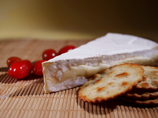 Brie french cheese and crackers close up