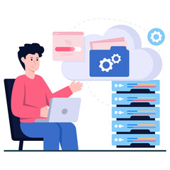 Conceptual flat design illustration of cloud server management