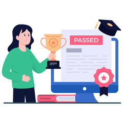 An editable design illustration of online exam passed