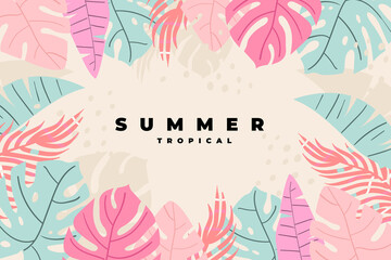 Hand-drawn tropical background. Summer tropical banner. Modern colorful background.