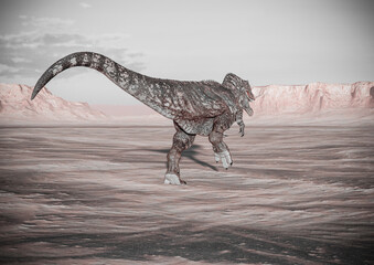 giganotosaurus is running on sunset desert rear view © DM7
