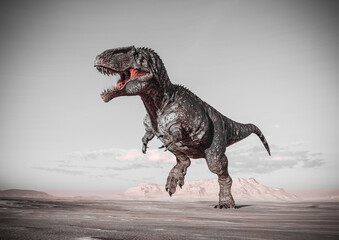 giganotosaurus is running on sunset desert side view © DM7