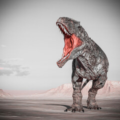 giganotosaurus is angry with the  jaws wide open on sunset desert © DM7