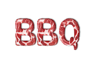 BBQ inscription made up of meat isolated on a white background