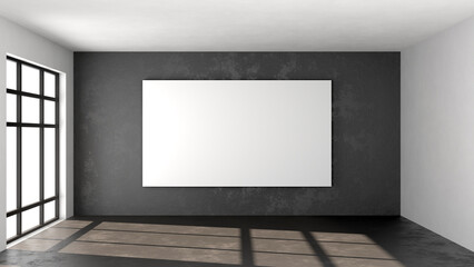 Empty loft room with blank poster mock up on concrete wall