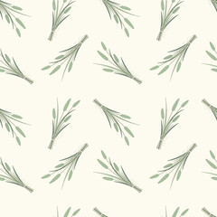 Meadow herbs seamless background. Bouquets of field herbs on a light background in a simple cartoon style.