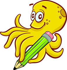 Octopus cartoon, back to school, pen, handwriting, polvo, Mao escrevendo, volta as aulas