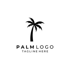 Palm tree logo, palm with waves and sun. Using Illustrator template design editing.