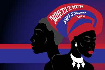 Silhouette of African American man and woman with headdress. Freedom, patriotism and equality concept. Black history month. EPS10 vector.