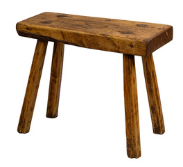 Brown wooden chair stool isolated on white background