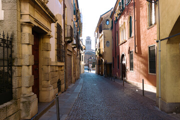Fototapeta na wymiar Small street in the historic center of the city of Padua. Horizontal image