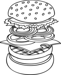 Hand drawn burger logo, illustration in doodle style

