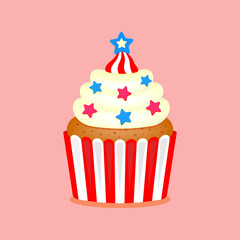 American themed cupcake. USA happy independence day. Vector illustration in cartoon flat style. Isolated