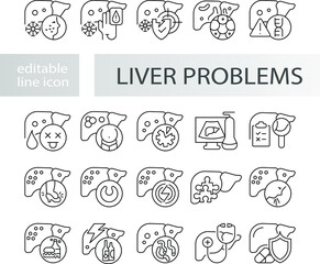 Obraz premium liver problem, line editable icon for web design, templates and more