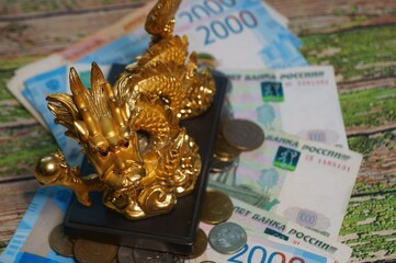 Dragon figurine close-up. Financial well-being. A positive symbol of feng shui.