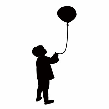 a boy playing with balloon, silhouette vector