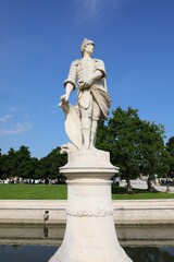 Padua, PD, Italy - May 15, 2022: statue in the public park Prato della Valle with the name OPSICELLAE is a character from Greek mythology with the inscription in Latin