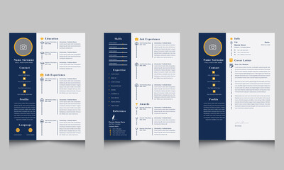 Modern Resume Landscape Templates, Creative  Resume and Cover Letter vector with Blue Sidebar