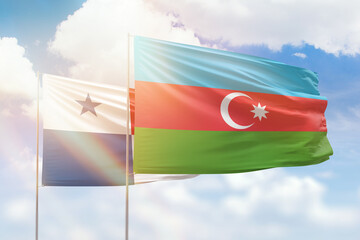 Sunny blue sky and flags of azerbaijan and panama