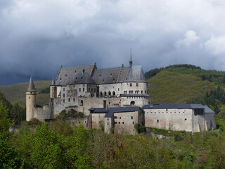 Fototapeta na wymiar Vianden, May 2019 : Visit to the beautiful town of Vianden and its magnificent castle overlooking the town 