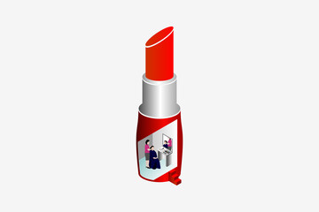Isometric illustration of simple makeup with concept in lipstick icon. Isometric beauty vector