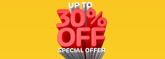 A beautiful 3d illustration with 30% off discount for big sales. Special Offer.