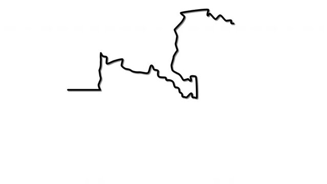Zambia map, country territory outline self drawing animation. Line art.