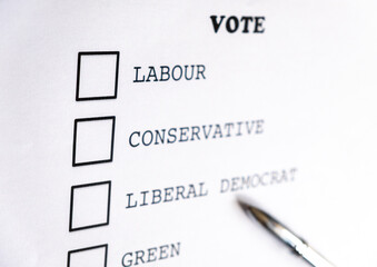 voting slip Labour conservative liberal green independent 