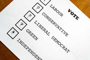 voting slip Labour conservative liberal green independent 
