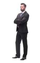 in full growth. smiling young businessman . isolated on white