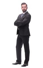 in full growth. smiling young businessman . isolated on white