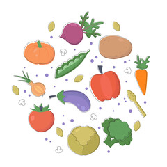 Vector set with vegetables. Healthy food diet