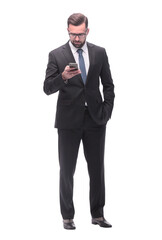 full length .concerned businessman . isolated on white