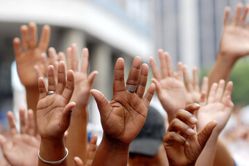 Rio de Janeiro, Brazil, May 19, 2012.
Faithful raise their hands during evangelical event March for Jesus, where gathered thousands of people in the center of the city of Rio de Janeiro.