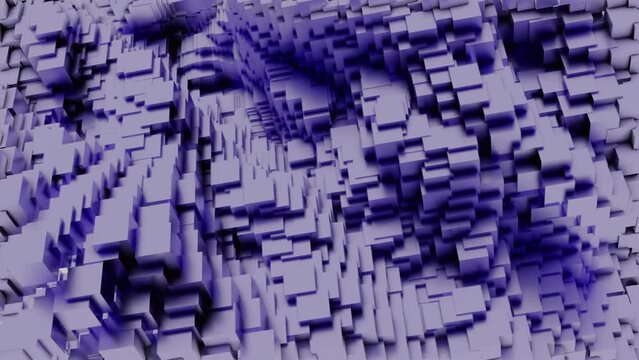 Cube particules abstract background, rippling fast 3D texture. Design. Abstract cube waves in endless motion.