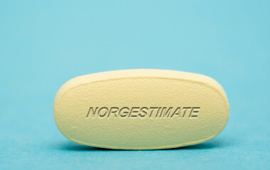 Obraz na płótnie Canvas Norgestimate Pharmaceutical medicine pills tablet Copy space. Medical concepts.