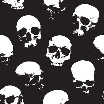 Vector Seamless background pattern with human skulls