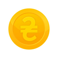 Button with golden hryvnia. Vector ukrainian symbol, icon, button