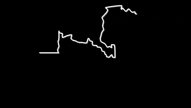Zambia map, country territory outline self drawing animation. Line art.	