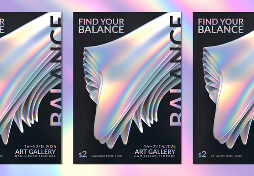 Event Poster Layout with Abstract Modern Holo Form