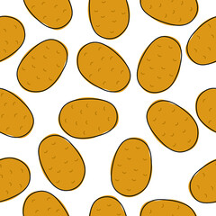 Vector potatoes pattern seamless. Potato drawings, root vegetable illustration. Vegetarian restaurant banner. Botanical background for food label, chips packaging.